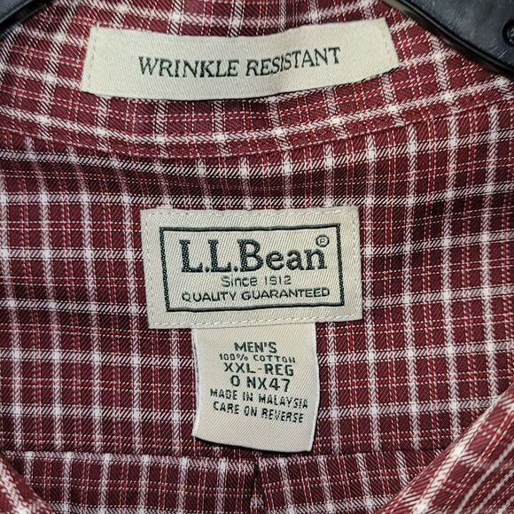 L. L. Bean Men’s Button-down Shirt SS Cotton Gingham Burgundy XXL - Picture 3 of 10